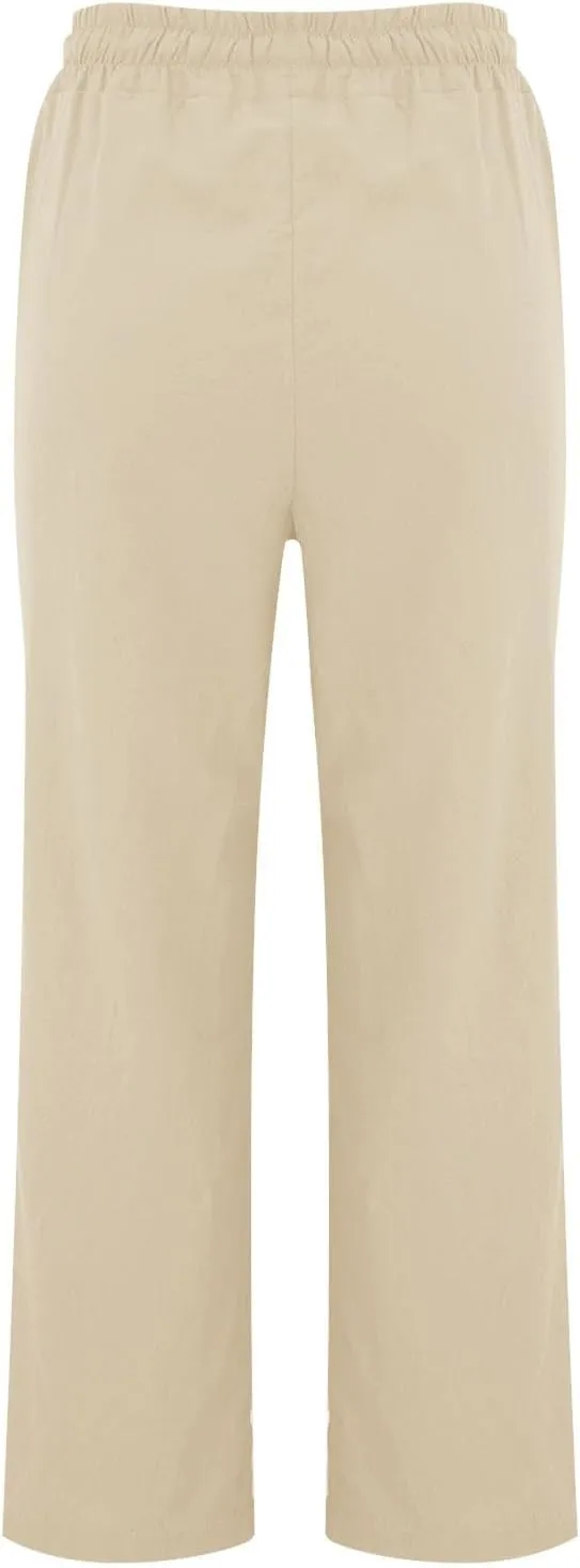 Womens Casual Cotton Linen Pants Lightweight Summer Relax Fit Elastic Waist Plus Size Solid Lounge Long Trousers