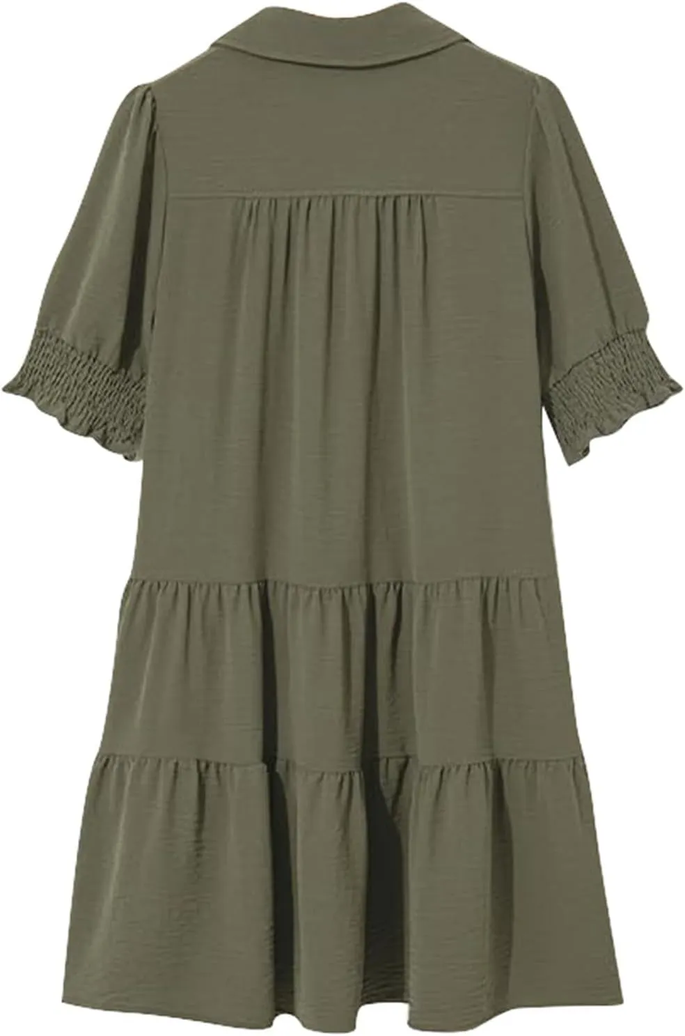 Women's Casual Lapel V-Neck Ruffle Sleeve Pleated Dress Collared Swing Mini Dresses Tiered A Line Dress Trendy