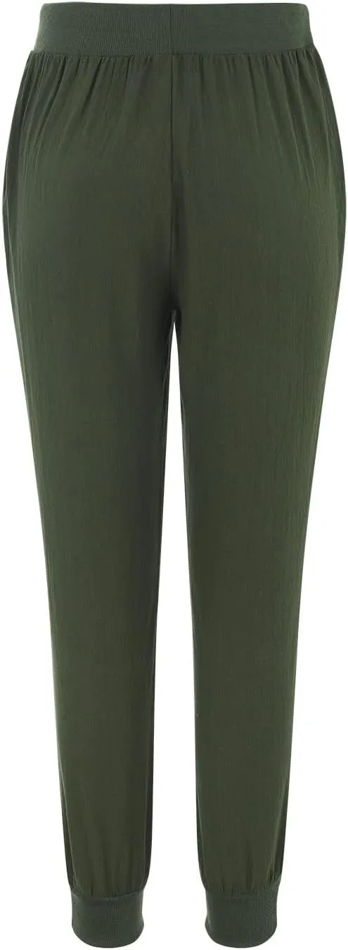 Womens Casual Pants Summer Linen Joggers Straight Leg Comfy Elastic High Waisted Beach Pants Loose Gauze Pants with Pockets