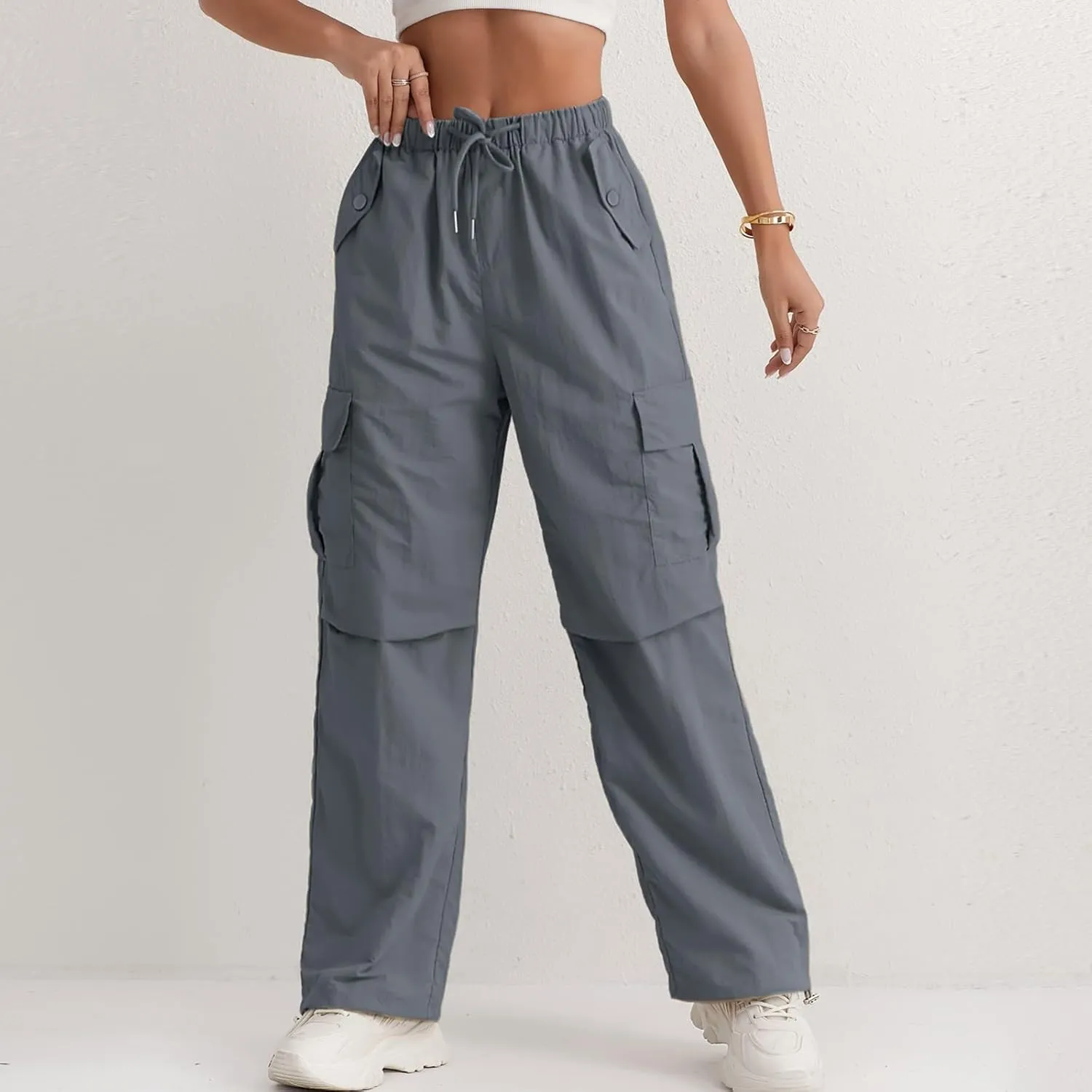 Women's Casual Waist Drawstring Pocket Work Dressy Loose Fit Fashion Pants