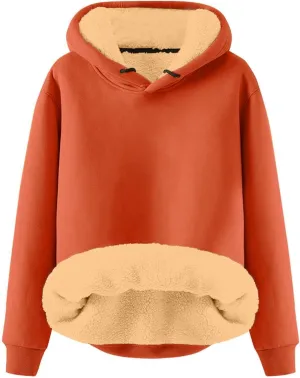 Womens Casual Winter Warm Fleece Lined Pullover Hooded Sweatshirt Oversized Hoodie Vintage Fleece Hoodies