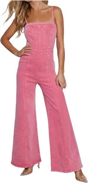 Women's Causal Jumpsuits Harem Overalls Sleeveless Rompers Dressy Wide Leg Long Pants Vacation Outfits with Pockets