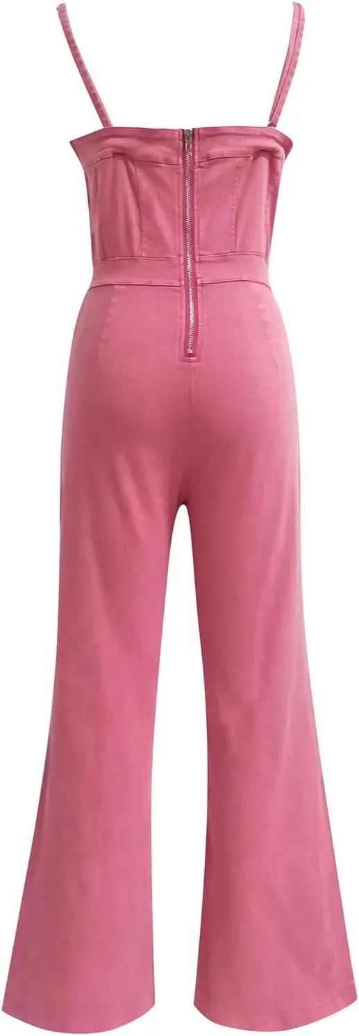 Women's Causal Jumpsuits Harem Overalls Sleeveless Rompers Dressy Wide Leg Long Pants Vacation Outfits with Pockets
