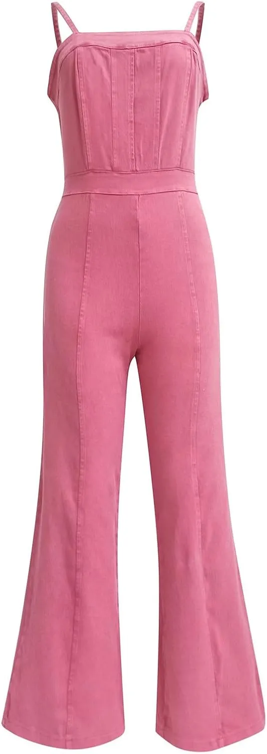 Women's Causal Jumpsuits Harem Overalls Sleeveless Rompers Dressy Wide Leg Long Pants Vacation Outfits with Pockets