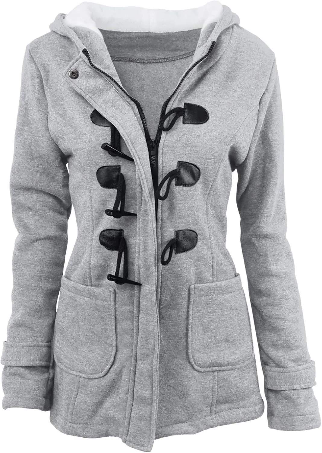 Womens Classic Coat Pocket Zipper Hoodies Sweatshirt Long Solid Color Coat Jacket Causal Fashion Top Casual Notch