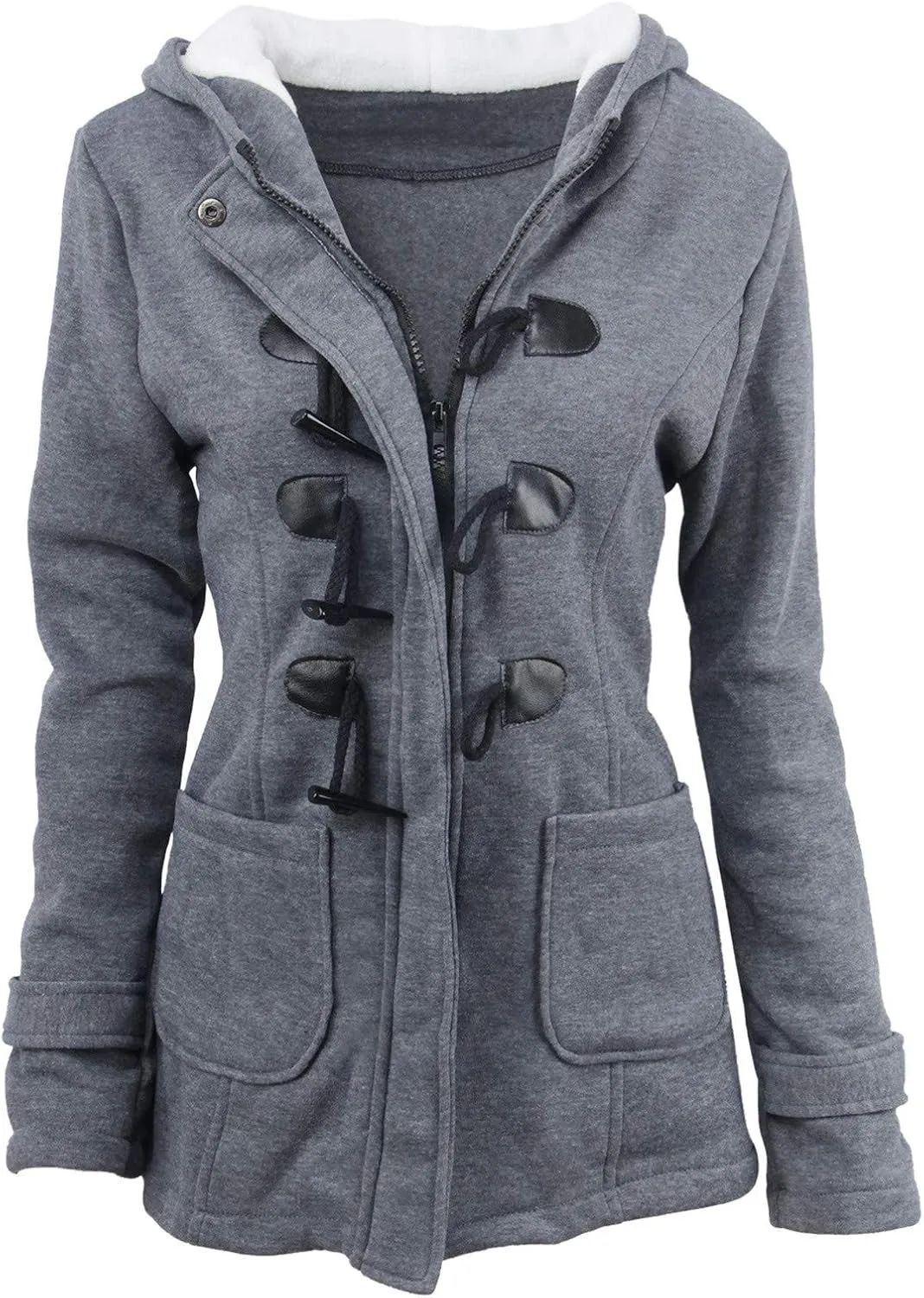 Womens Classic Coat Pocket Zipper Hoodies Sweatshirt Long Solid Color Coat Jacket Causal Fashion Top Casual Notch