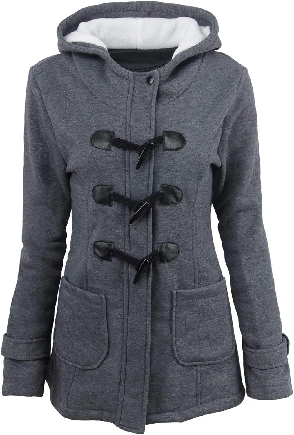 Womens Classic Coat Pocket Zipper Hoodies Sweatshirt Long Solid Color Coat Jacket Causal Fashion Top Casual Notch