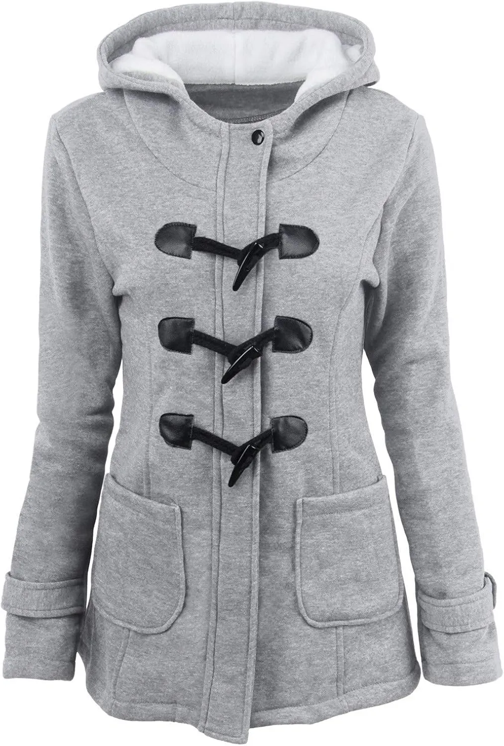 Womens Classic Coat Pocket Zipper Hoodies Sweatshirt Long Solid Color Coat Jacket Causal Fashion Top Casual Notch