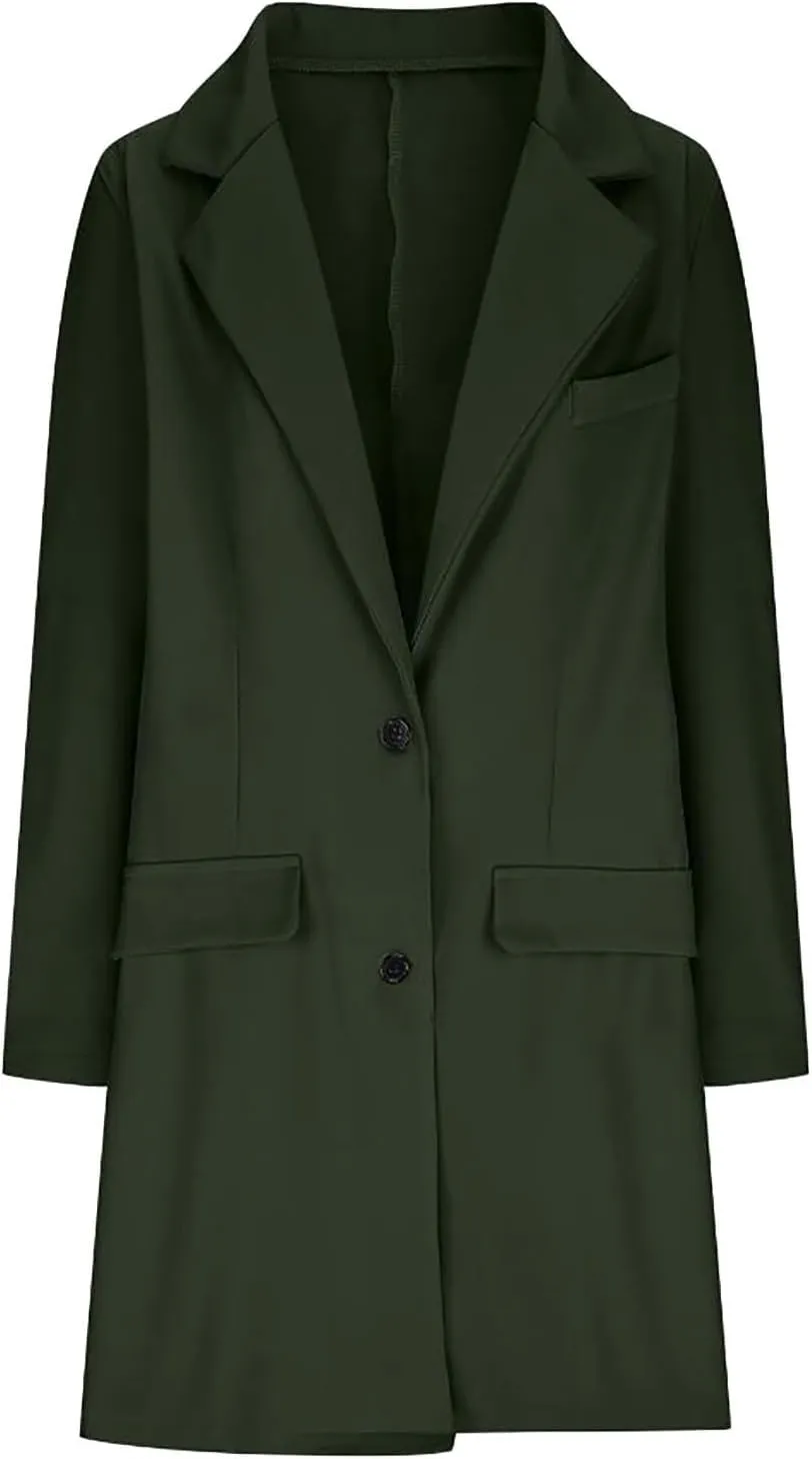 Womens Coat Fashion Winter Overcoat Single Breasted Trench Jackets Outwear Mid Long Trench Coat