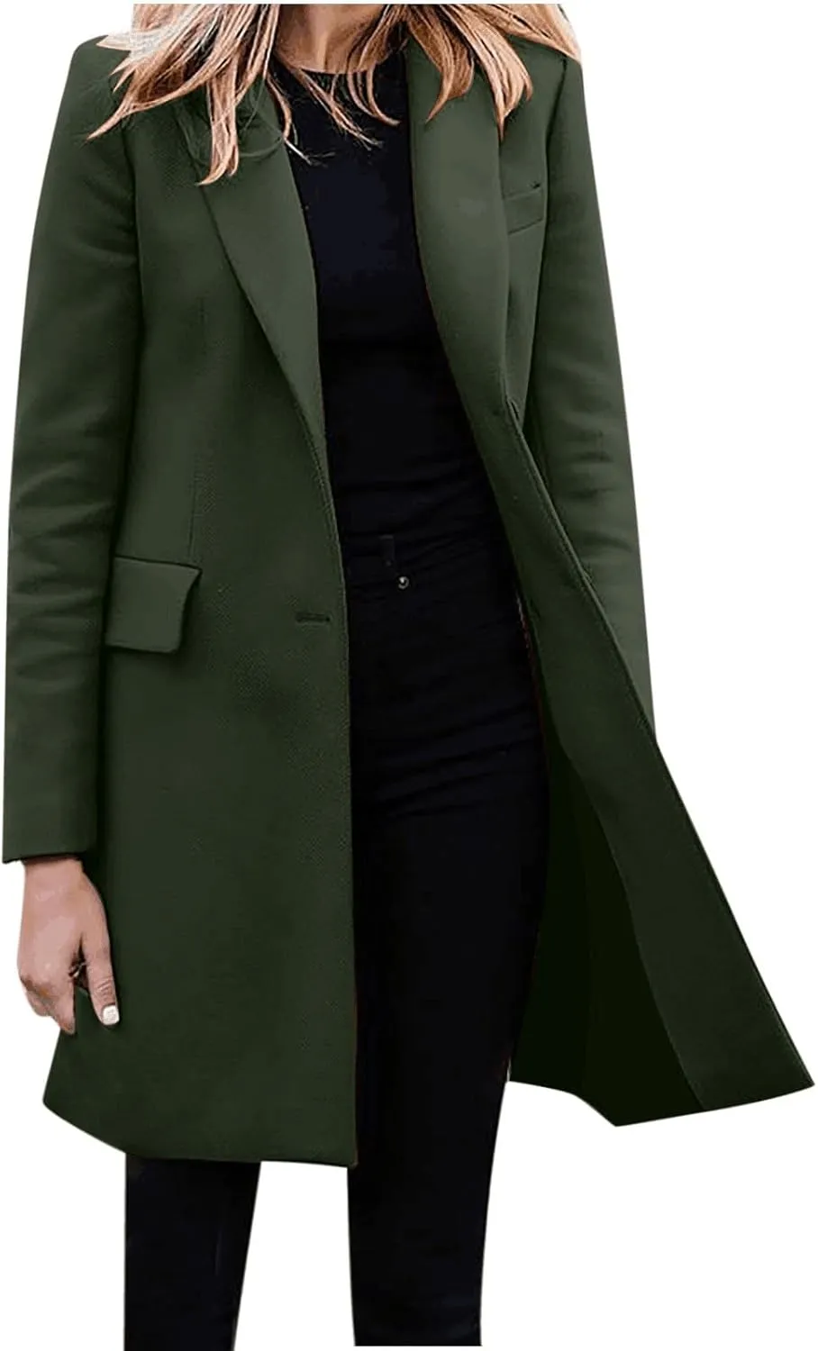 Womens Coat Fashion Winter Overcoat Single Breasted Trench Jackets Outwear Mid Long Trench Coat