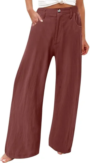 Women's Cotton Linen Palazzo Pants,High Waisted Wide Leg Lounge Trousers Summer Boho Beach Yoga Pants with Pockets