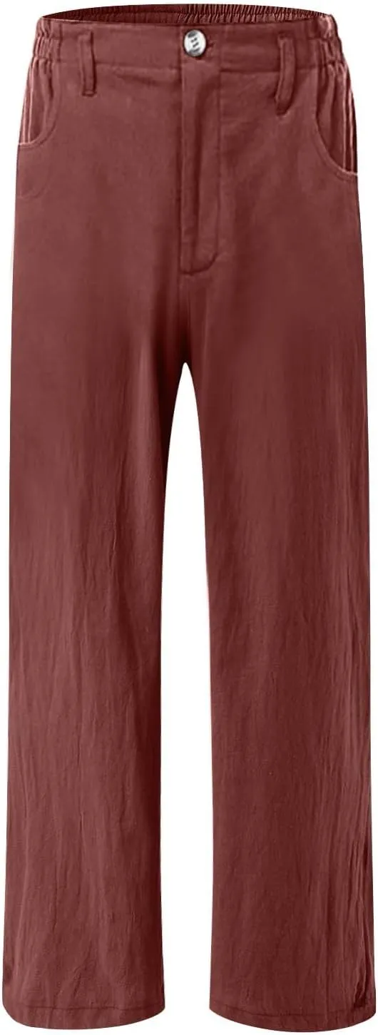 Women's Cotton Linen Palazzo Pants,High Waisted Wide Leg Lounge Trousers Summer Boho Beach Yoga Pants with Pockets