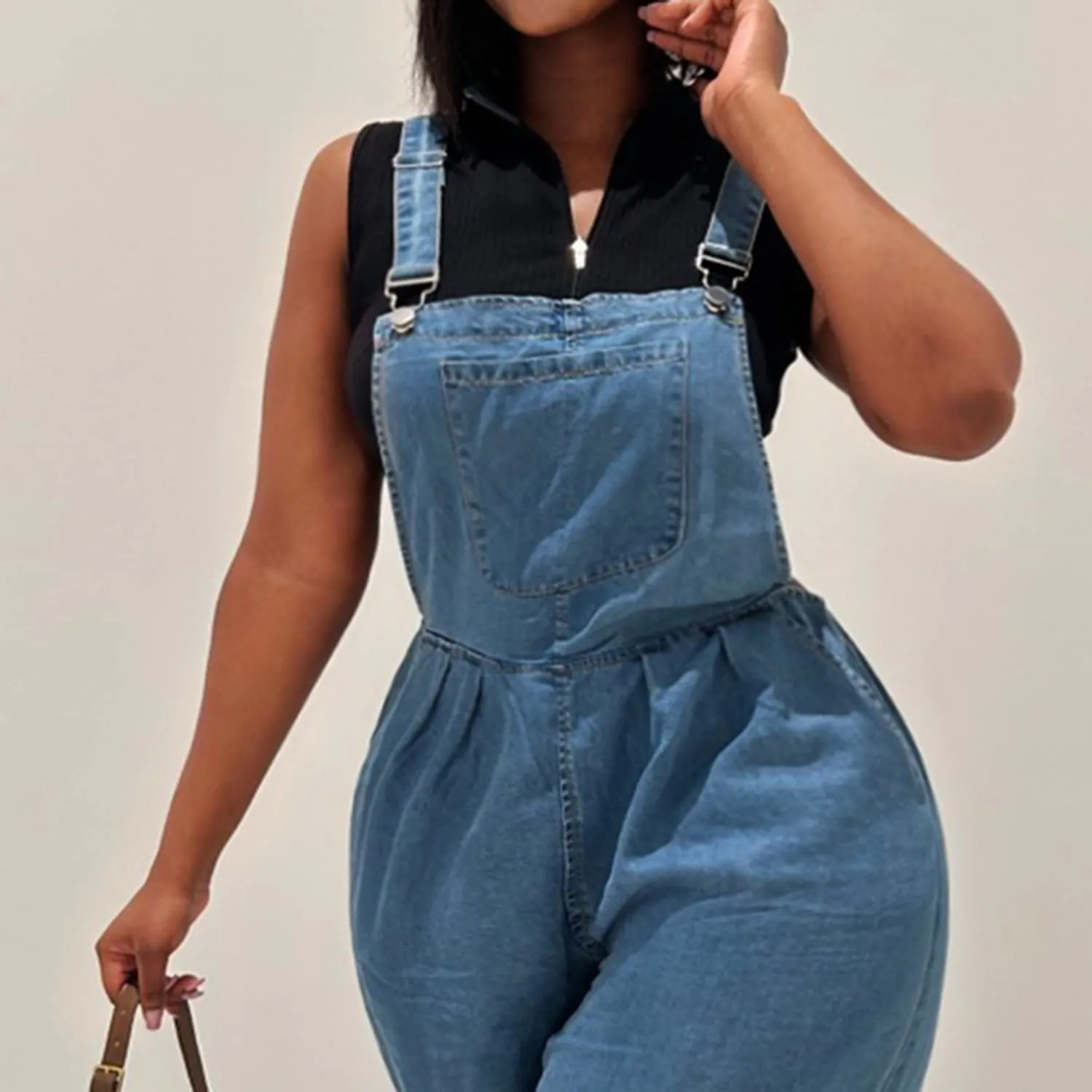 Women's Denim Bib Overalls Wide Leg Loose Fit Ripped Adjustable Strap Casual Sleeveless Cargo Jeans Jumpsuits