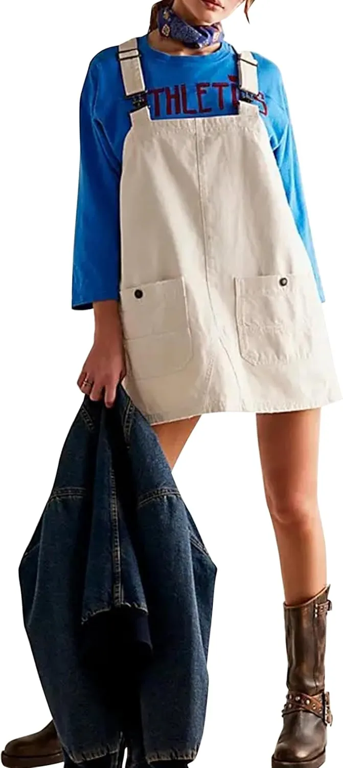 Womens Denim Overalls Casual Adjustable Strap Jeans Rompers Short Overalls Dress