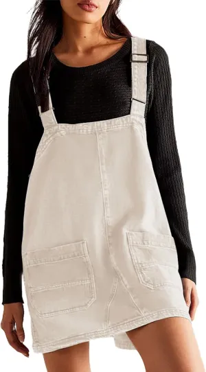 Womens Denim Overalls Casual Adjustable Strap Jeans Rompers Short Overalls Dress