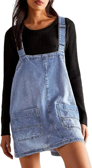 Womens Denim Overalls Casual Adjustable Strap Jeans Rompers Short Overalls Dress