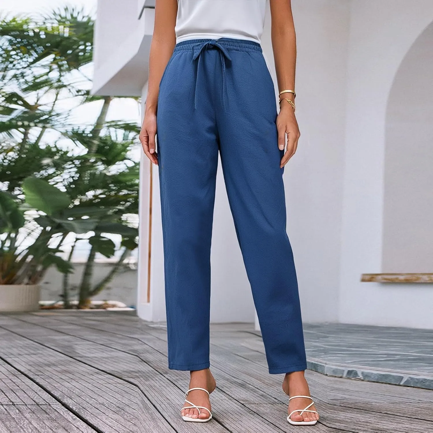 Womens Dress Pants Golf,Dress Sweatpants Women Plus Size Low Rise Cotton Linen Baggy Wide Leg Trousers