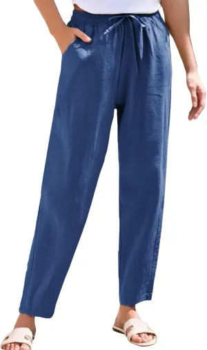 Womens Dress Pants Golf,Dress Sweatpants Women Plus Size Low Rise Cotton Linen Baggy Wide Leg Trousers