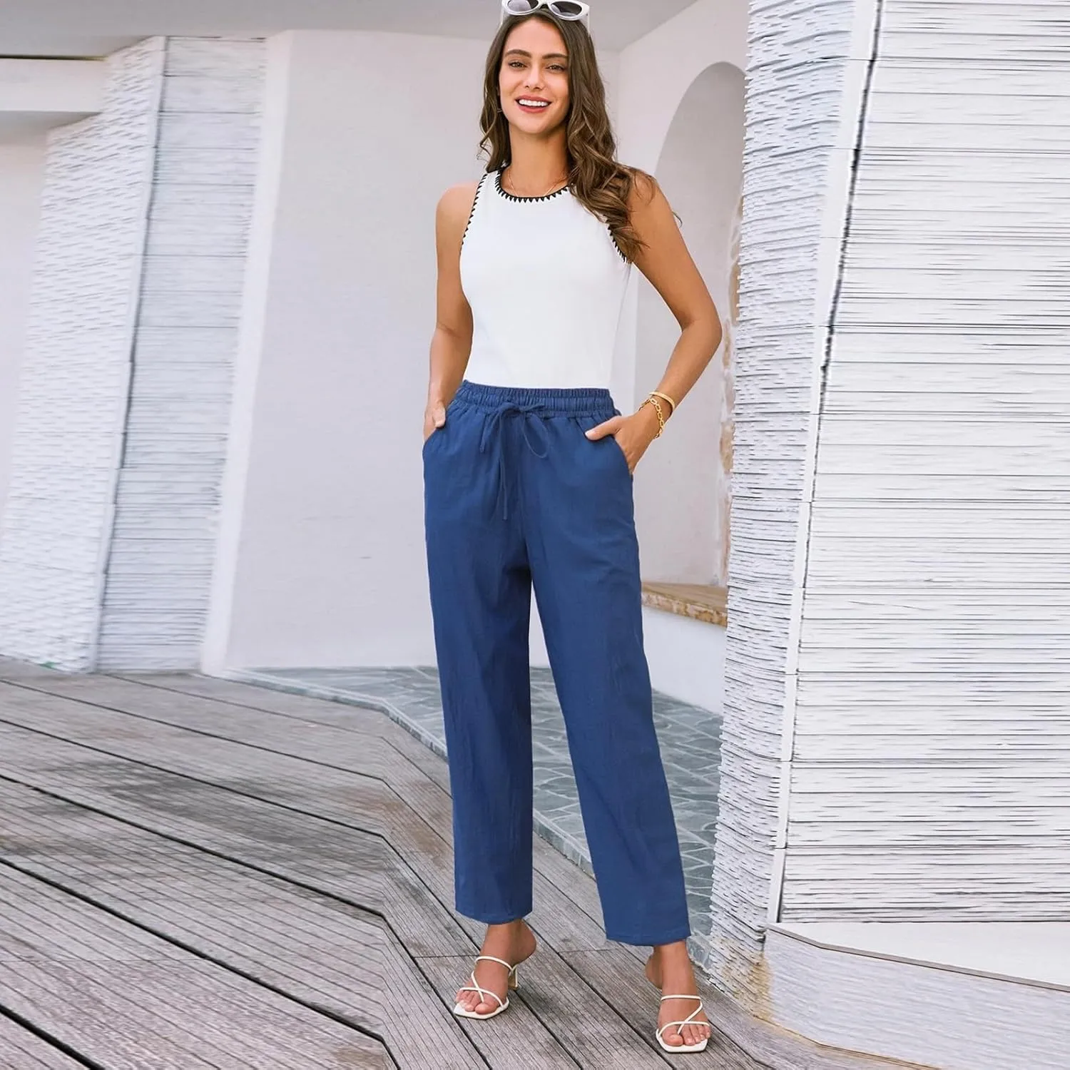 Womens Dress Pants Golf,Dress Sweatpants Women Plus Size Low Rise Cotton Linen Baggy Wide Leg Trousers