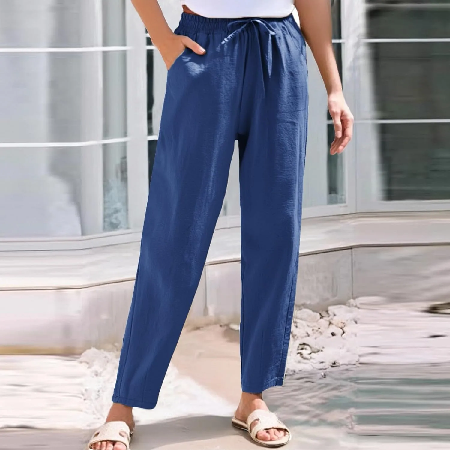 Womens Dress Pants Golf,Dress Sweatpants Women Plus Size Low Rise Cotton Linen Baggy Wide Leg Trousers