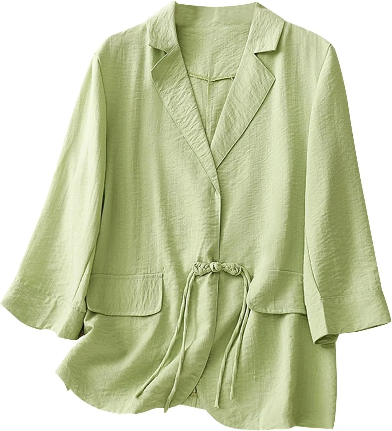 Women's Fall Casual Cotton Linen Blazers Lapel 3/4 Sleeve Open Front Lightweight Solid Color Jackets Coat with Pockets