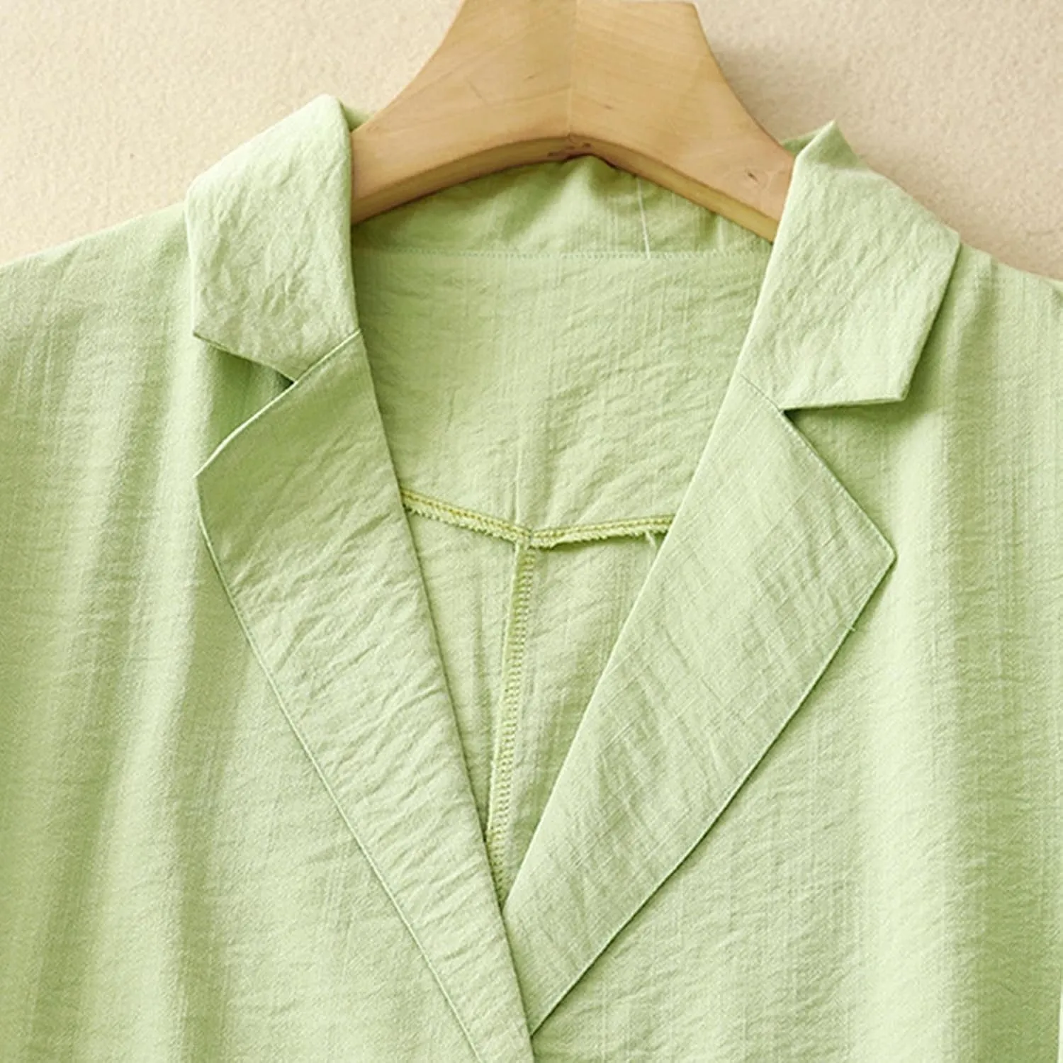 Women's Fall Casual Cotton Linen Blazers Lapel 3/4 Sleeve Open Front Lightweight Solid Color Jackets Coat with Pockets