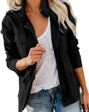 Womens Fall Jackets Military Anorak Jackets Lightweight Cargo Jacket Snap Buttons Parka Safari Utility Coats Pockets