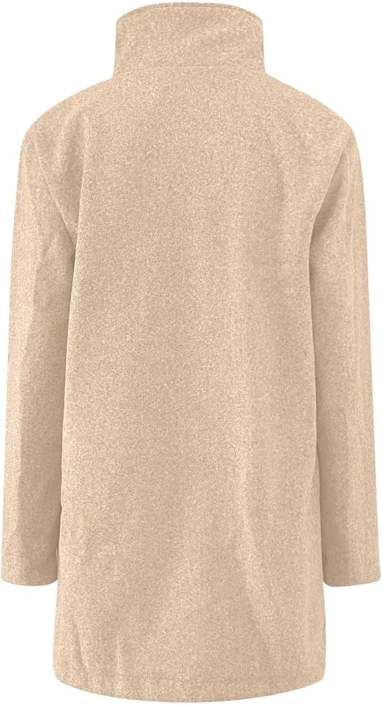 Womens Fall Winter Wool Coats Casual Notch Stand Collar Single Breasted Peacoat Thicken Blazer Jacket