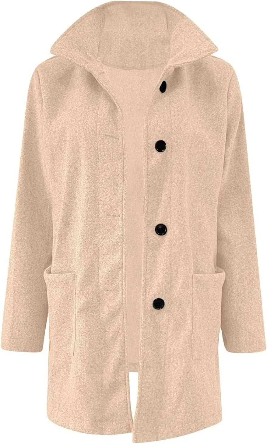 Womens Fall Winter Wool Coats Casual Notch Stand Collar Single Breasted Peacoat Thicken Blazer Jacket