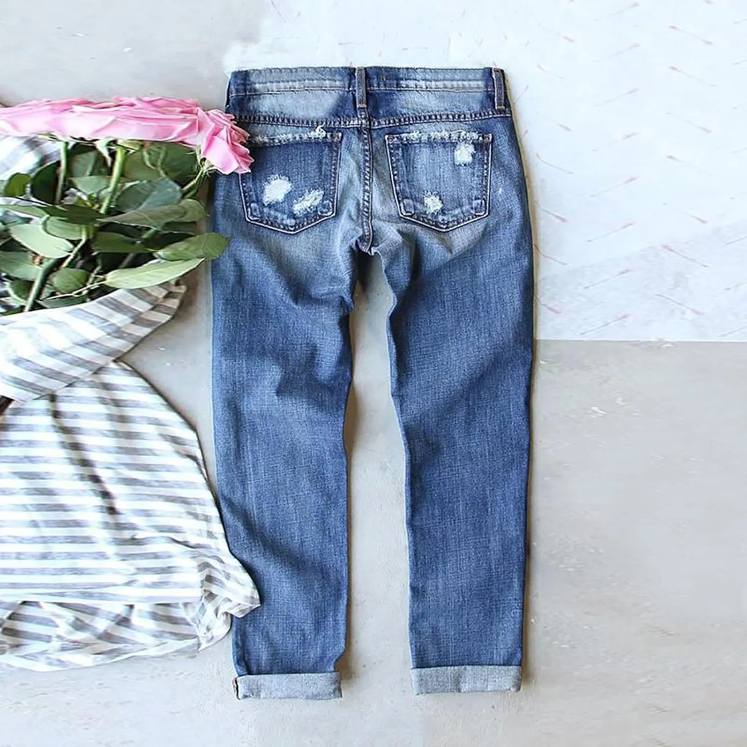 Women's Fashion Jeans 2024 Women's Fashion Football Print Jeans Print Ripped Casual Denim Pants for Women