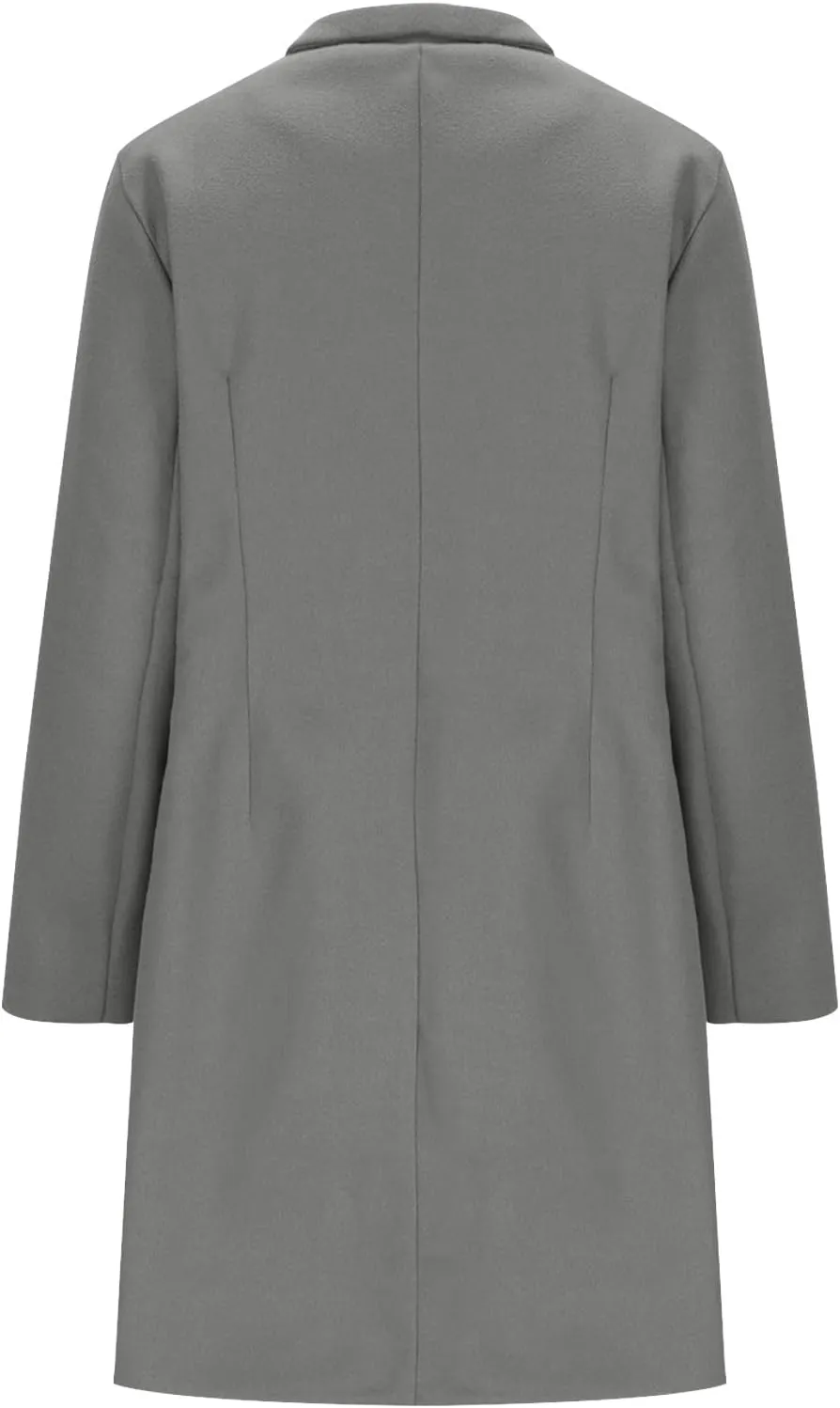 Womens Fashion Trench Coat Wool Blend Single Breasted Woolen Pea Coats Long Sleeve Business Casual Long Jackets