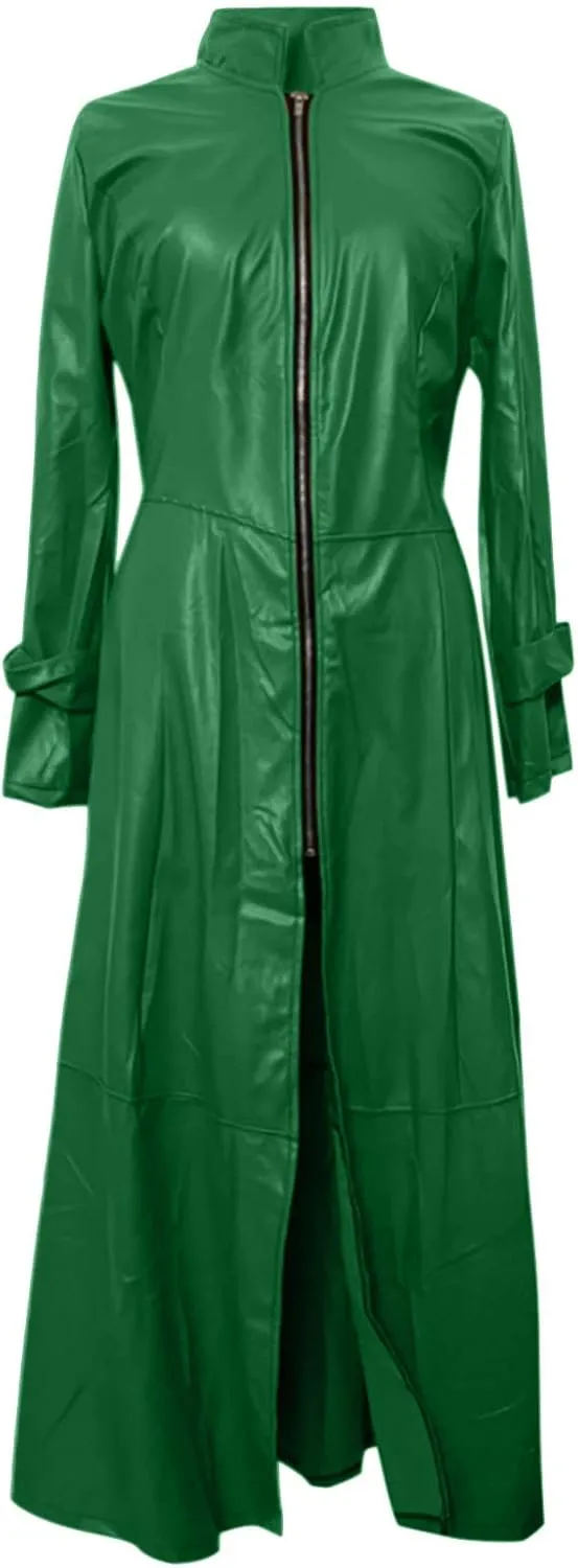 Womens Faux Leather Jacket Fashion Sexy Long Pu Moto Jackets Fall Plus Size Zipper Slim Fit Mock Neck Trench Coats