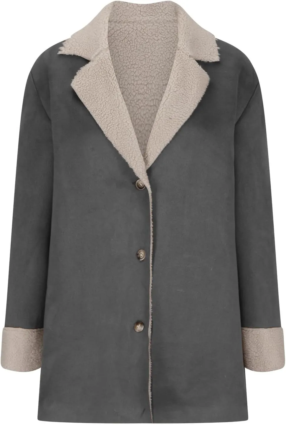 Womens Faux Suede Trench Coats Fuzzy Sherpa Lined Long Jackets Notched Lapel Button Down Winter Warm Outerwear