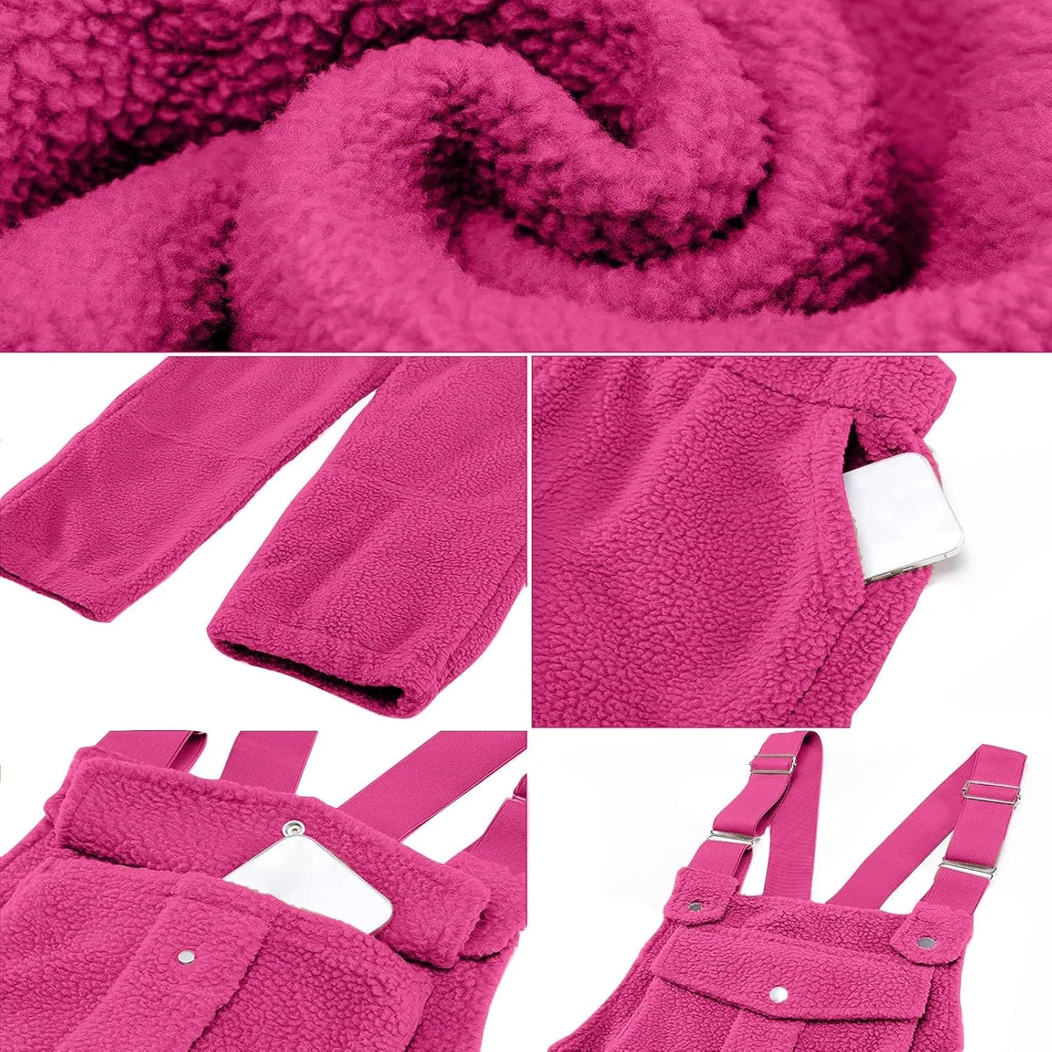 Women's Fleece Warm Overalls, Winter Teddy Sleeveless Jumpsuit, Loose Casual Warm Fuzzy Bib Lounge Pant with Pockets