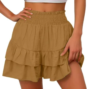 Women's High Waisted Flowy Shorts Boho Ruffle Skorts Pleated Tennis Beach Short Casual Summer Tiered Skirt
