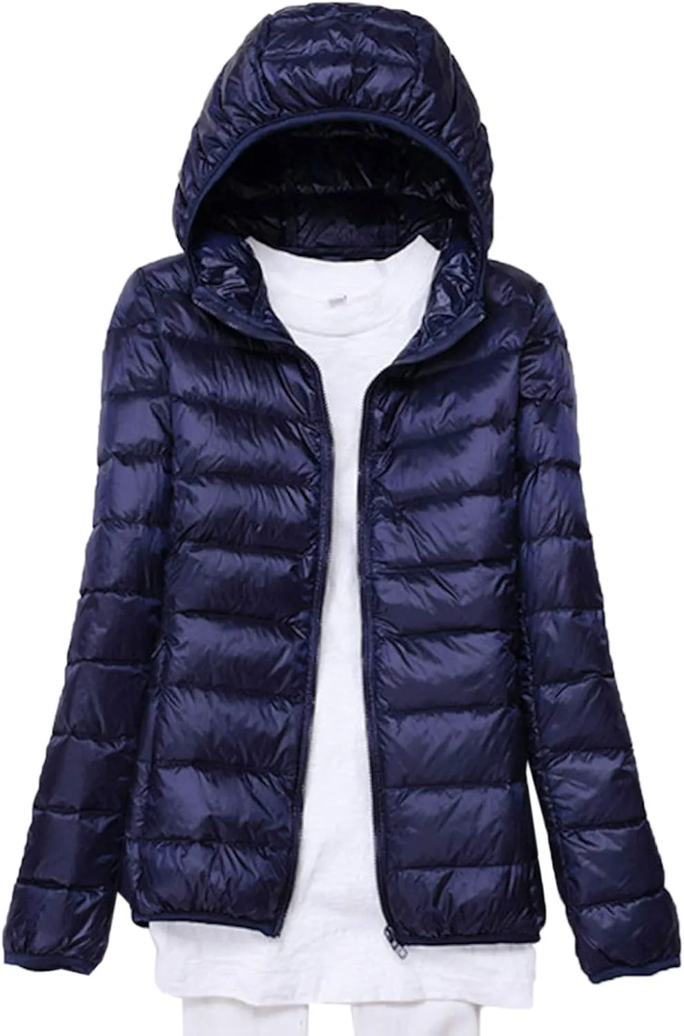Womens Hooded Down Jacket Lightweight Duck Down Puffer Jacket Packable