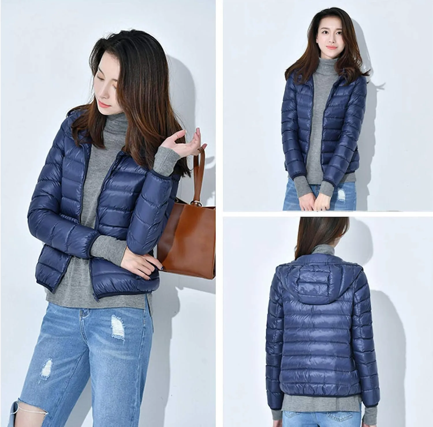 Womens Hooded Down Jacket Lightweight Duck Down Puffer Jacket Packable