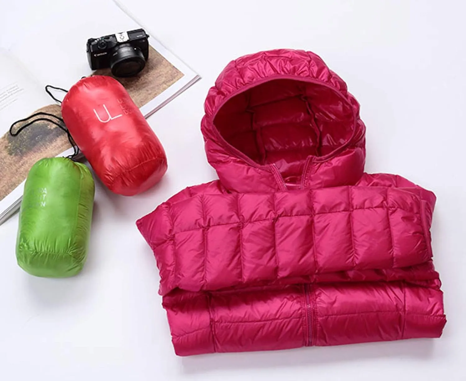 Womens Hooded Down Jacket Lightweight Duck Down Puffer Jacket Packable