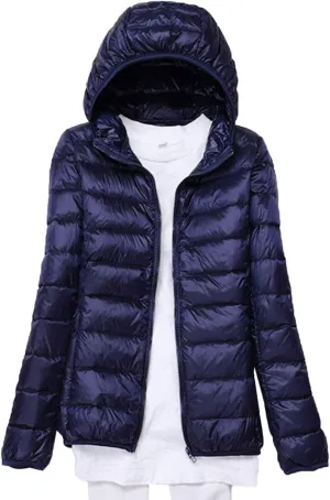 Womens Hooded Down Jacket Lightweight Duck Down Puffer Jacket Packable