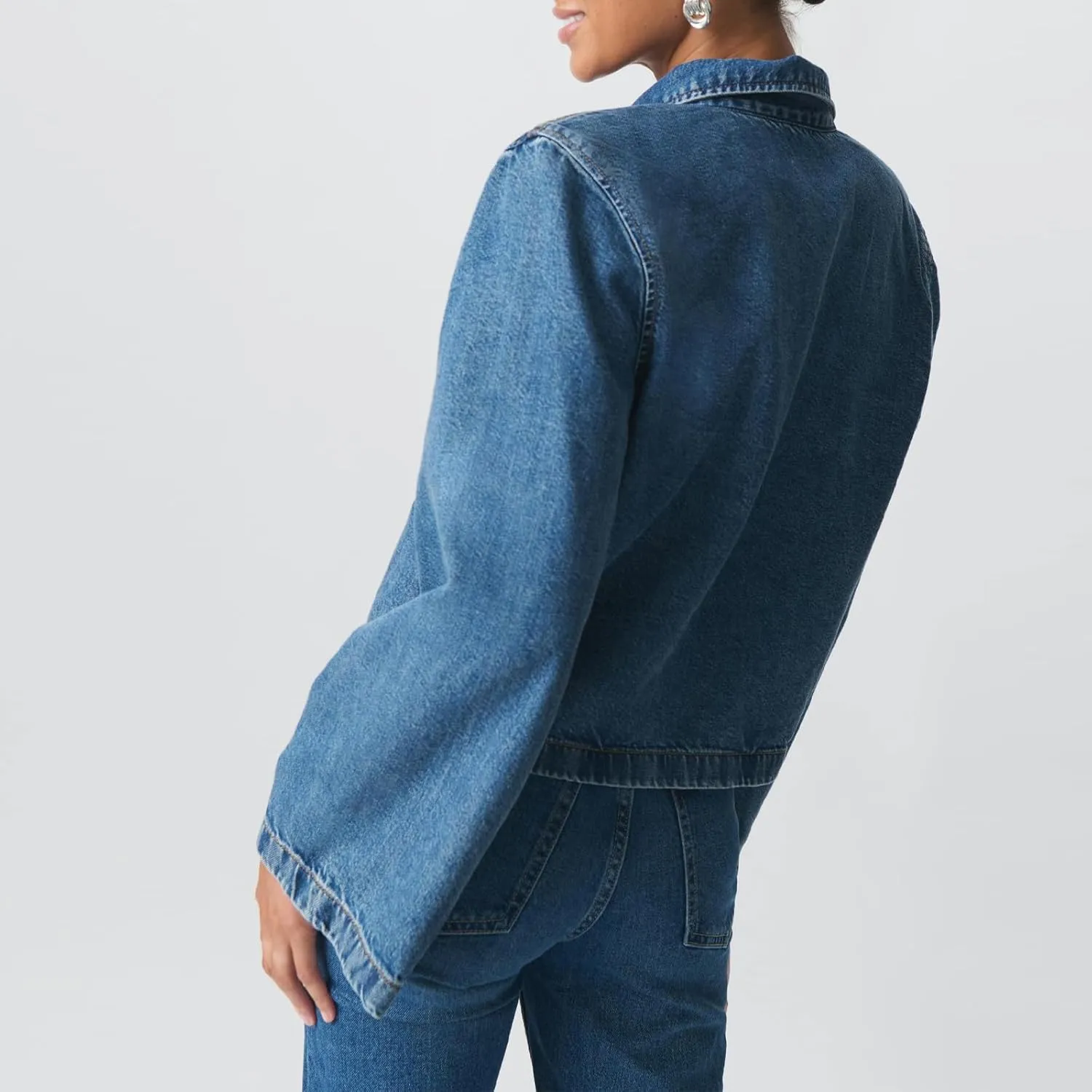 Womens Jean Jacket Tie Front Denim Jacket Lapel Neck Solid Color Long Sleeve Casual Crop Jean Shirts Fall Coat