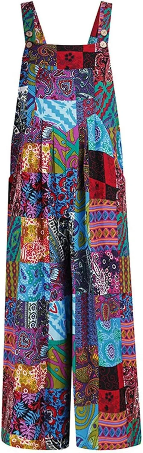 Womens Jumpsuit Suspender Wide Leg Overall Loose Bib Overalls Summer Boho Baggy Jumpsuits Wide Legged Harem Pants