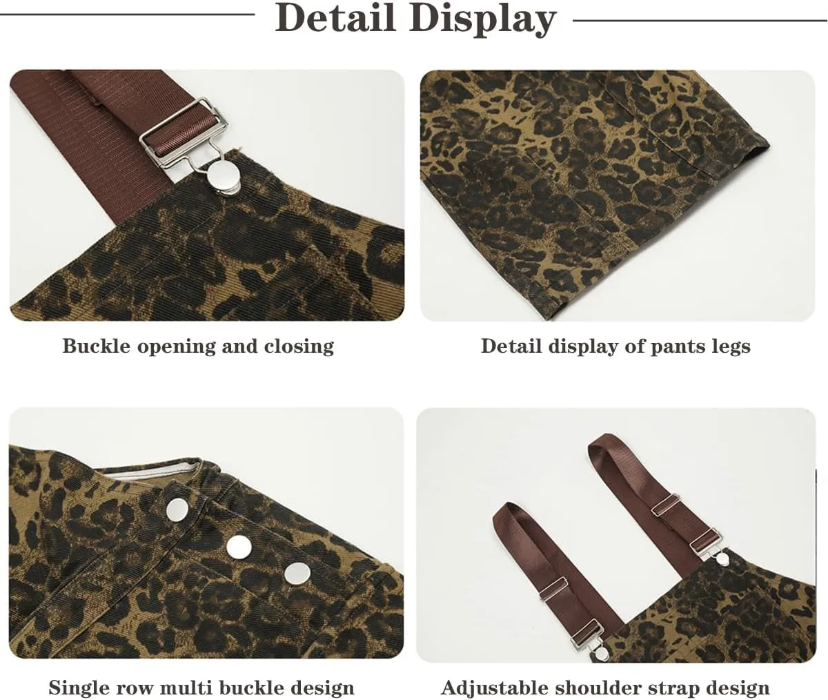 Women's Leopard Print Overalls Street Retro Leopard Print Work Pants Women's Loose Casual Overalls Jumpsuit