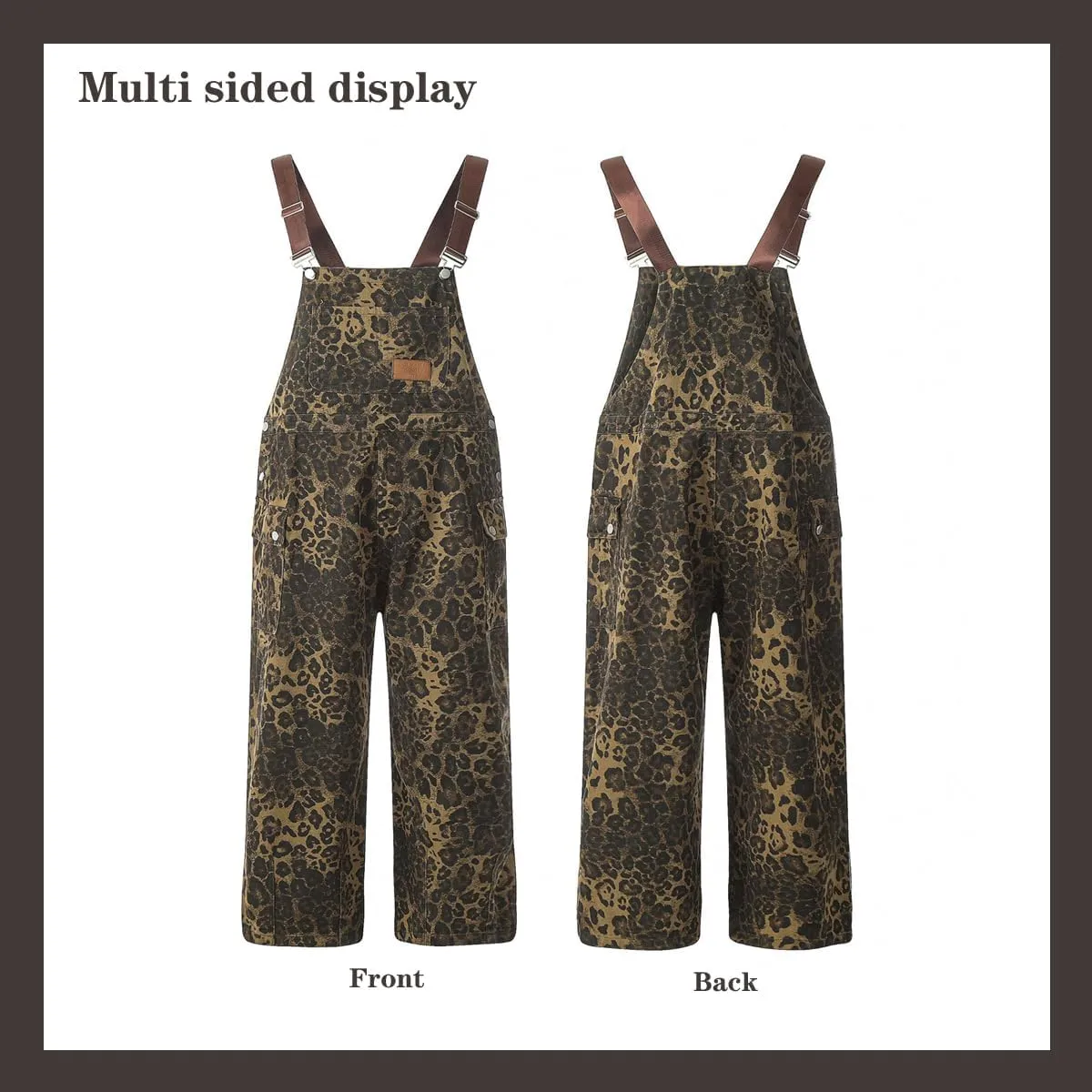 Women's Leopard Print Overalls Street Retro Leopard Print Work Pants Women's Loose Casual Overalls Jumpsuit