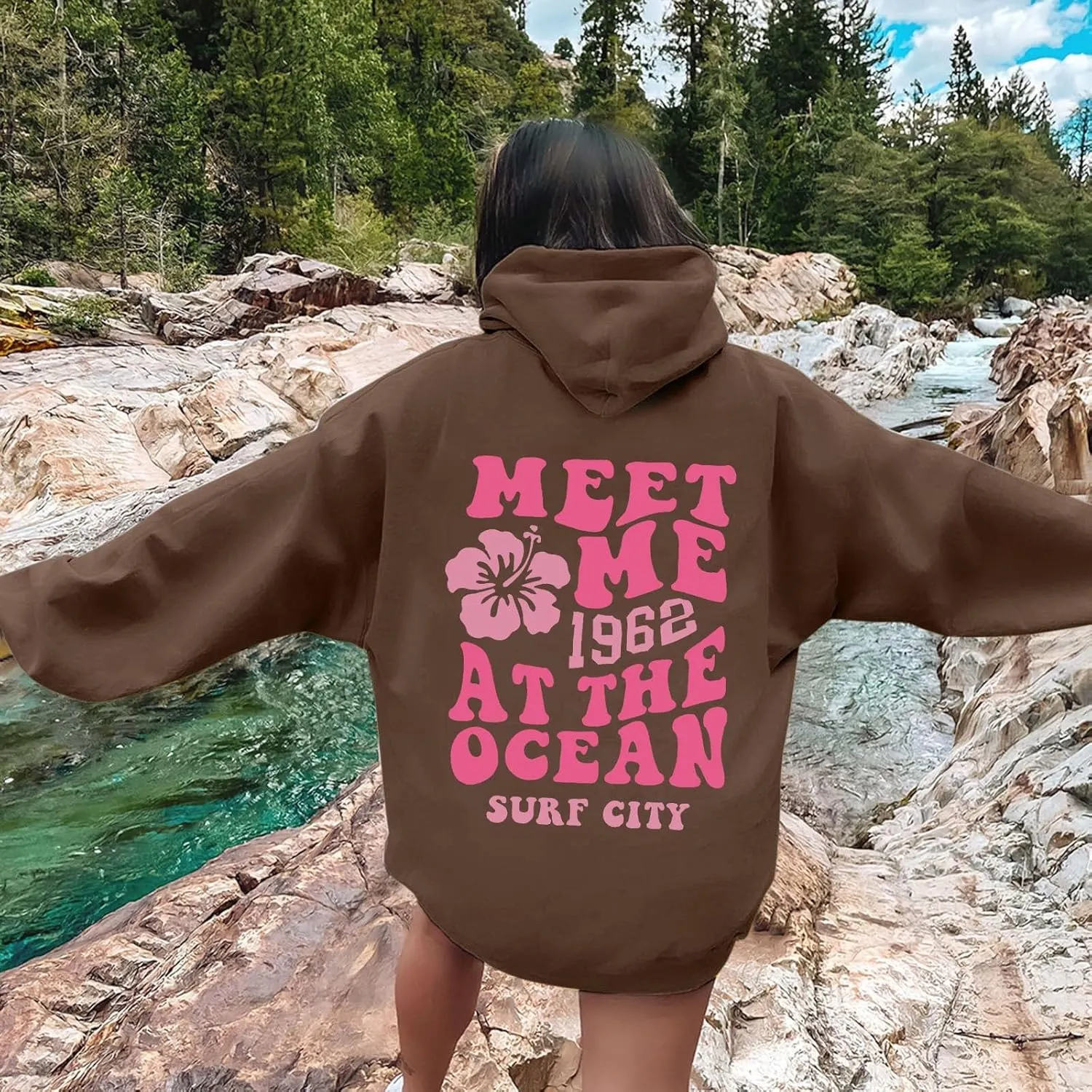 Womens Letter Print Graphic Hoodies Y2K 2025 Oversized Cute Preppy Long Sleeve Drawstring Sweatshirt with Pocket
