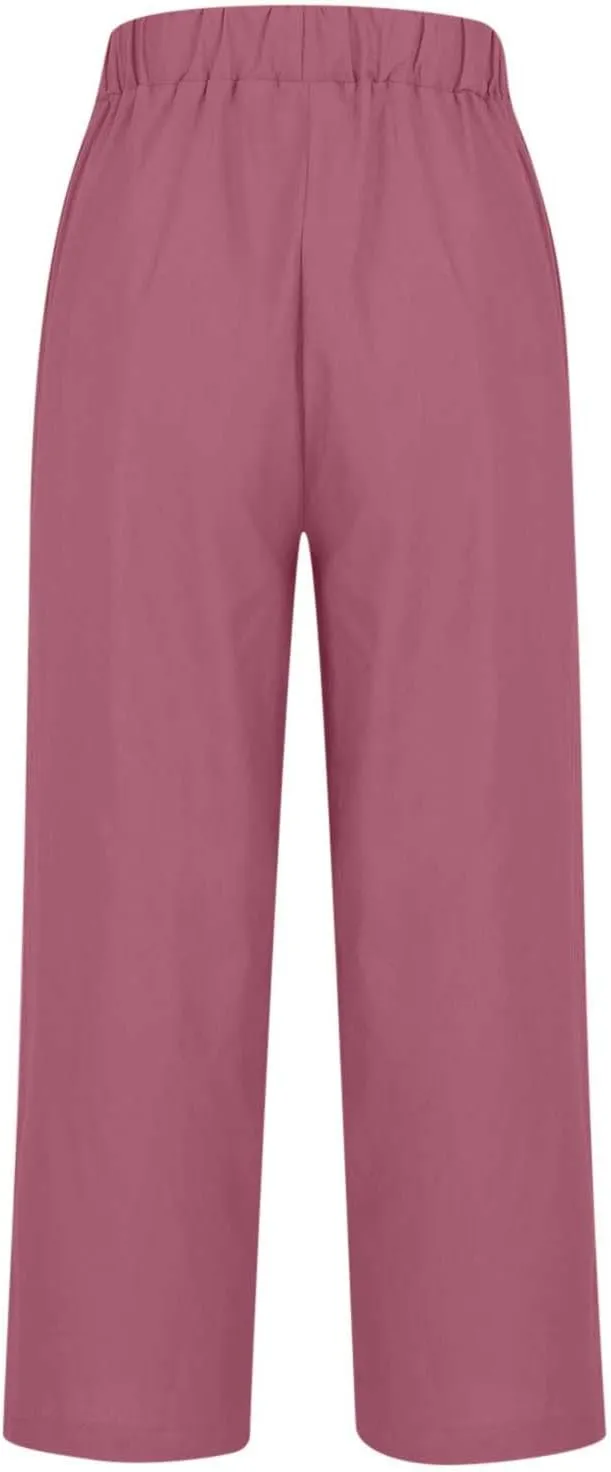 Womens Linen Pants Palazzo Wide Leg Slacks Loose Comfy High Waisted Cotton Linen Pants 2025 Summer Casual Trousers