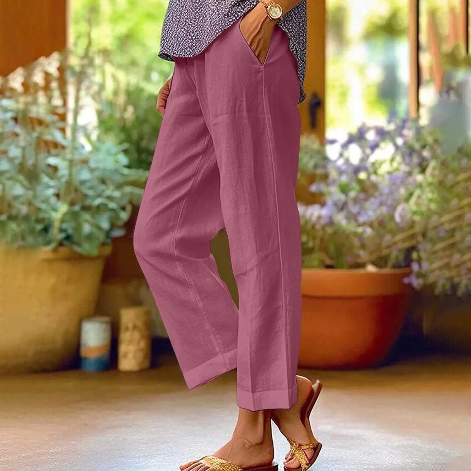 Womens Linen Pants Palazzo Wide Leg Slacks Loose Comfy High Waisted Cotton Linen Pants 2025 Summer Casual Trousers