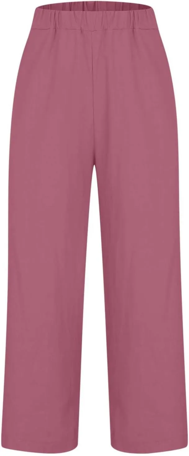 Womens Linen Pants Palazzo Wide Leg Slacks Loose Comfy High Waisted Cotton Linen Pants 2025 Summer Casual Trousers