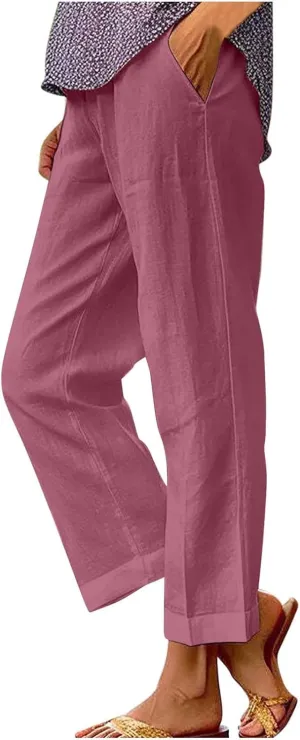 Womens Linen Pants Palazzo Wide Leg Slacks Loose Comfy High Waisted Cotton Linen Pants 2025 Summer Casual Trousers