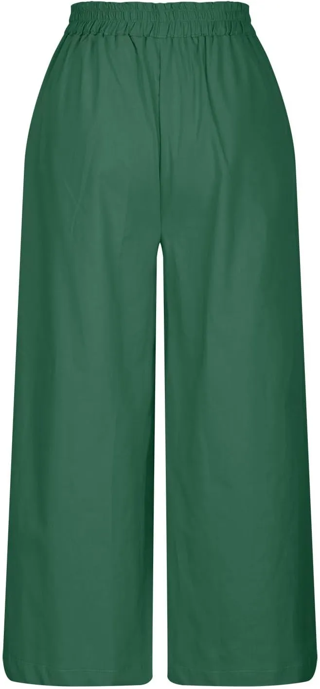 Womens Linen Pants Wide Leg Pants Casual Solid Color Trousers Work Suit Pants with Pockets Summer Outfits for Women