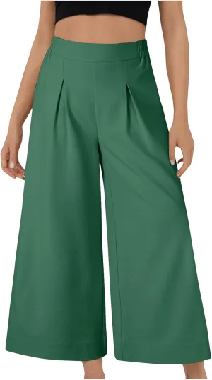 Womens Linen Pants Wide Leg Pants Casual Solid Color Trousers Work Suit Pants with Pockets Summer Outfits for Women